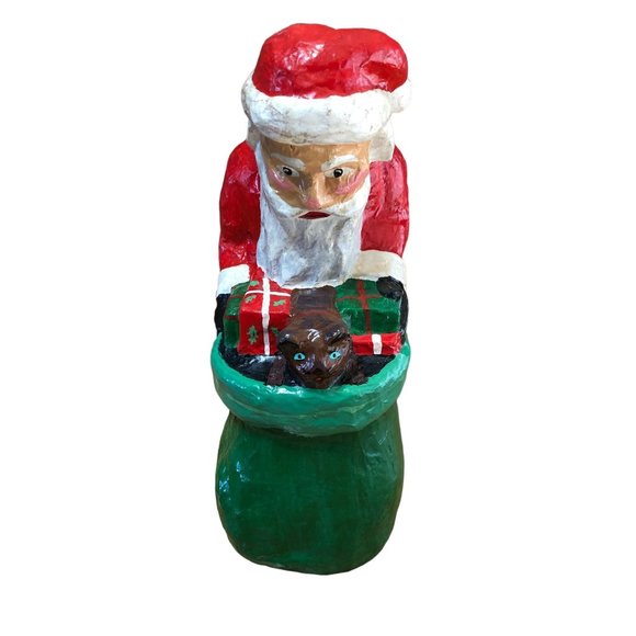 Paper Mache Santa Claus Father Christmas w Toy Bag Holiday Farmhouse Decor Large - Picture 11 of 14